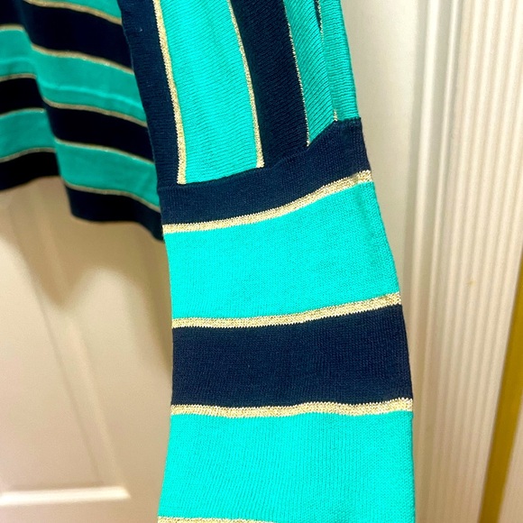 NWT Lilly Pulitzer Womens Autumn Sweater  Gold Metallic Stripe Lagoon Green - Picture 2 of 7
